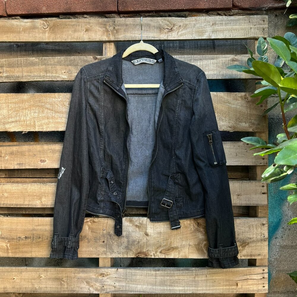 Express Black Denim Moto Jacket